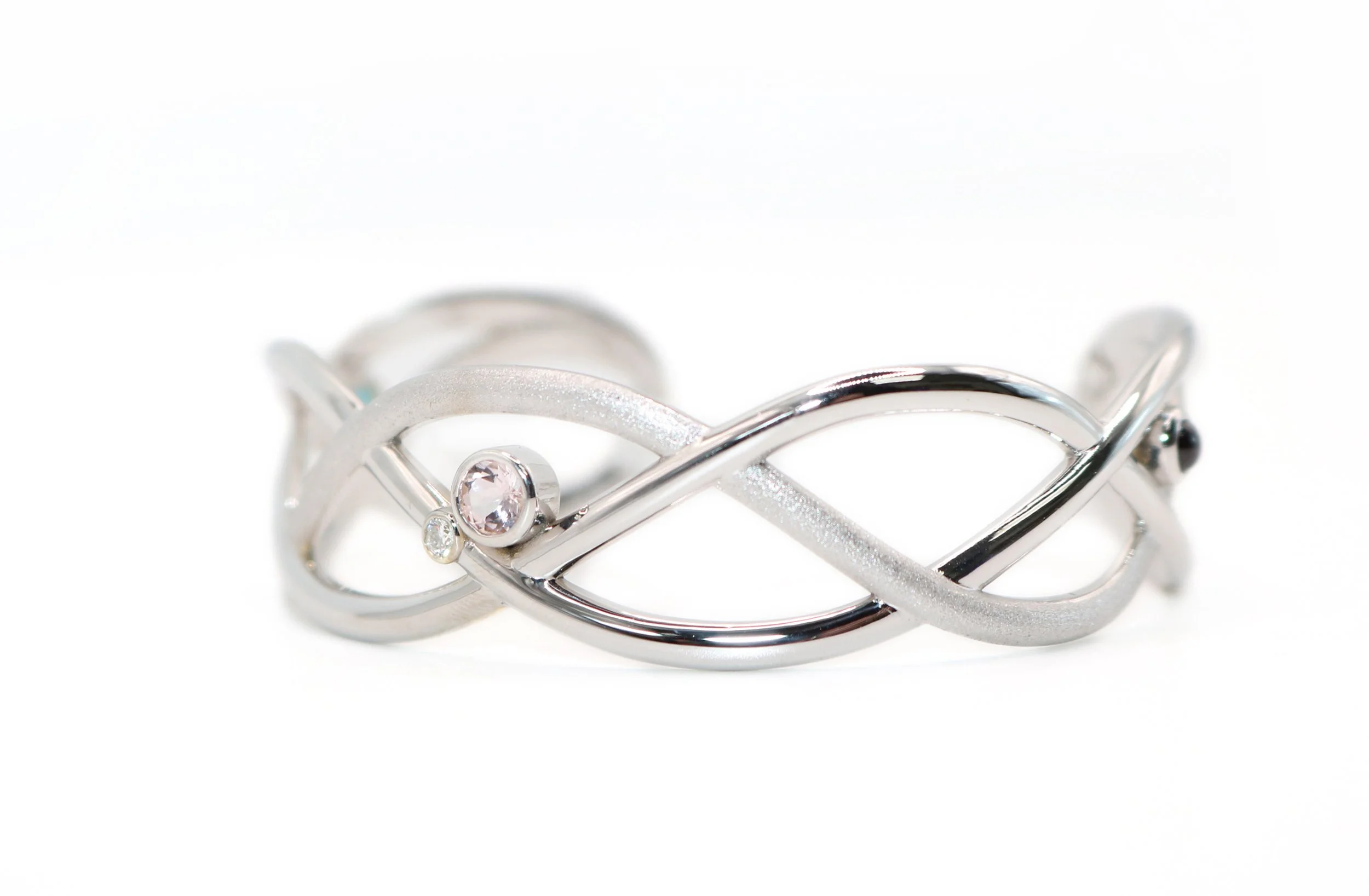 9ct White Gold Topaz Morganite and Diamond Braided Bracelet