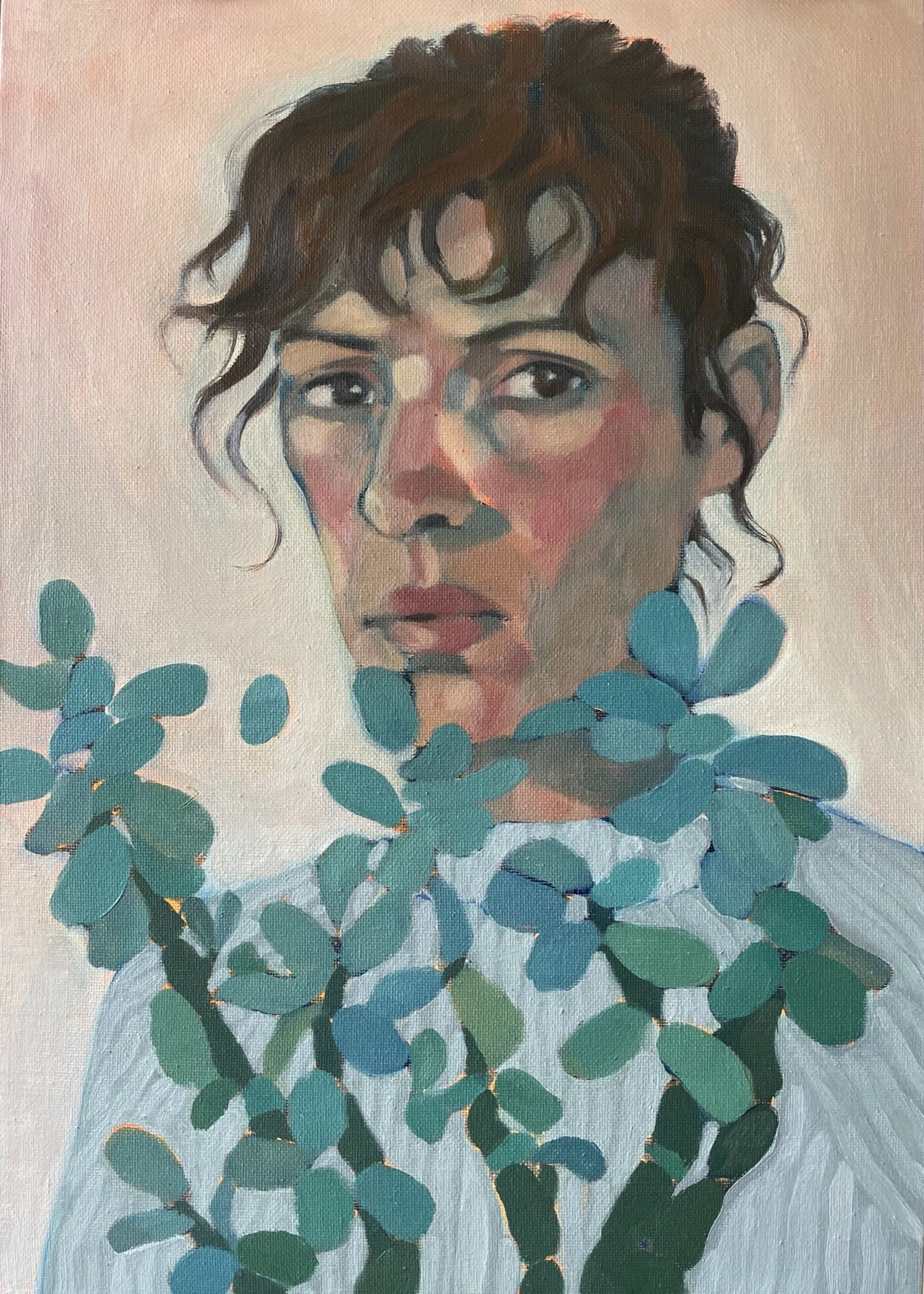 Self-Portrait With Pot Plant, 30x42cm