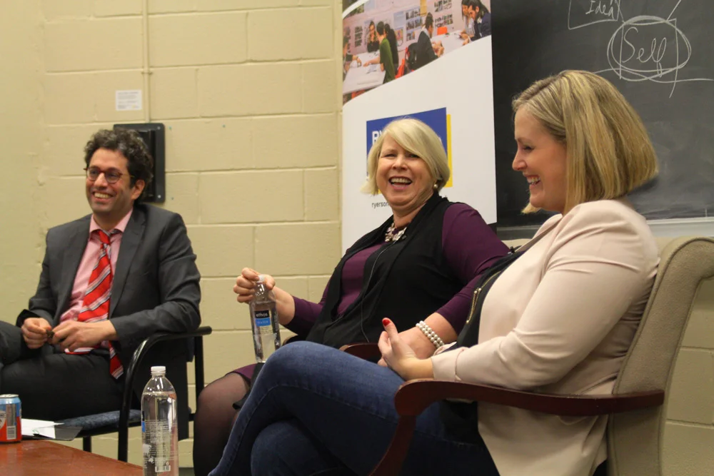 Left to right: Karim Bardeesy, Deb Matthews, MPP for London North Centre and Former Deputy Premier of Ontario, and Paris Semansky, Chief of Staff to the Minister of Advanced Education and Skills Development, February 2018.