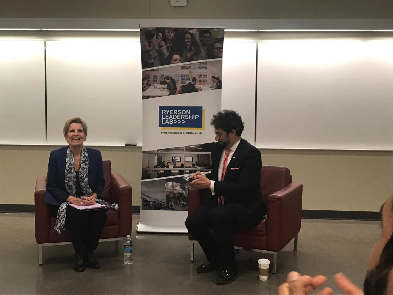 Left to right: Kathleen Wynne, Former Premier of Ontario and Karim Bardeesy engaged, January 2019.