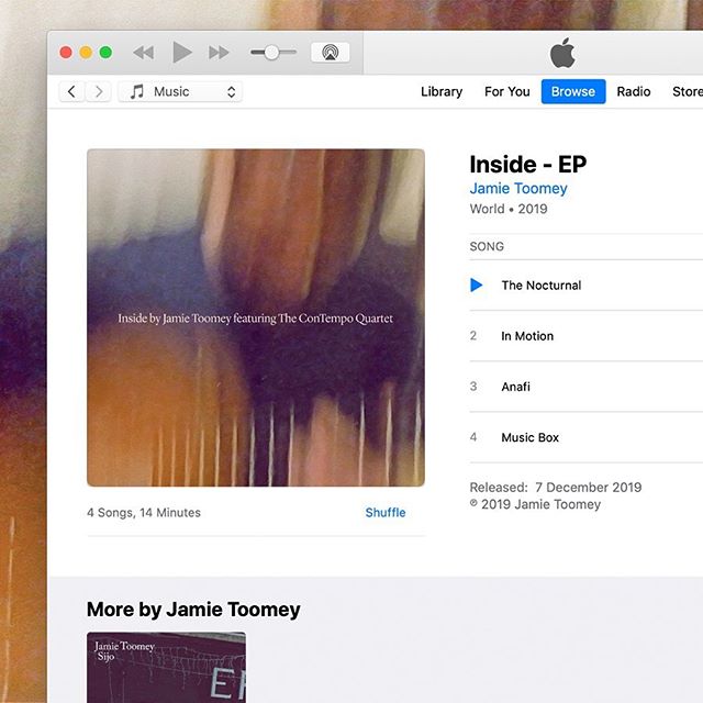 🔈 Sound On 🔈. My new EP Inside is out today on all streaming services. Featuring The ConTempo Quartet, Inside contains four tracks inspired by a love of classical film scores, and in particular the music of Ennio Morricone. Hope you enjoy. Thanks t