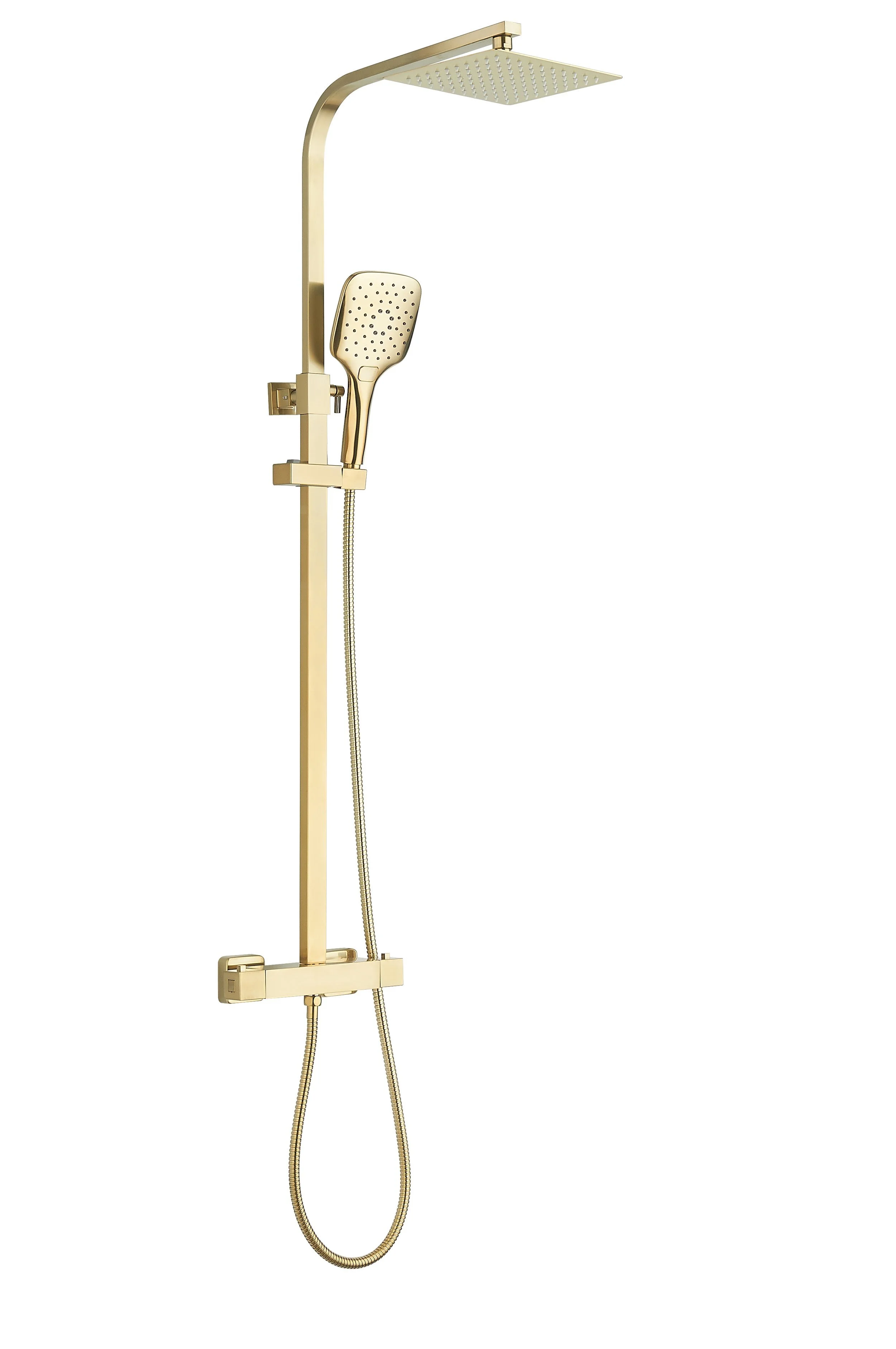 Menai Premium Square Thermostatic Overhead Drench Shower Brushed Brass