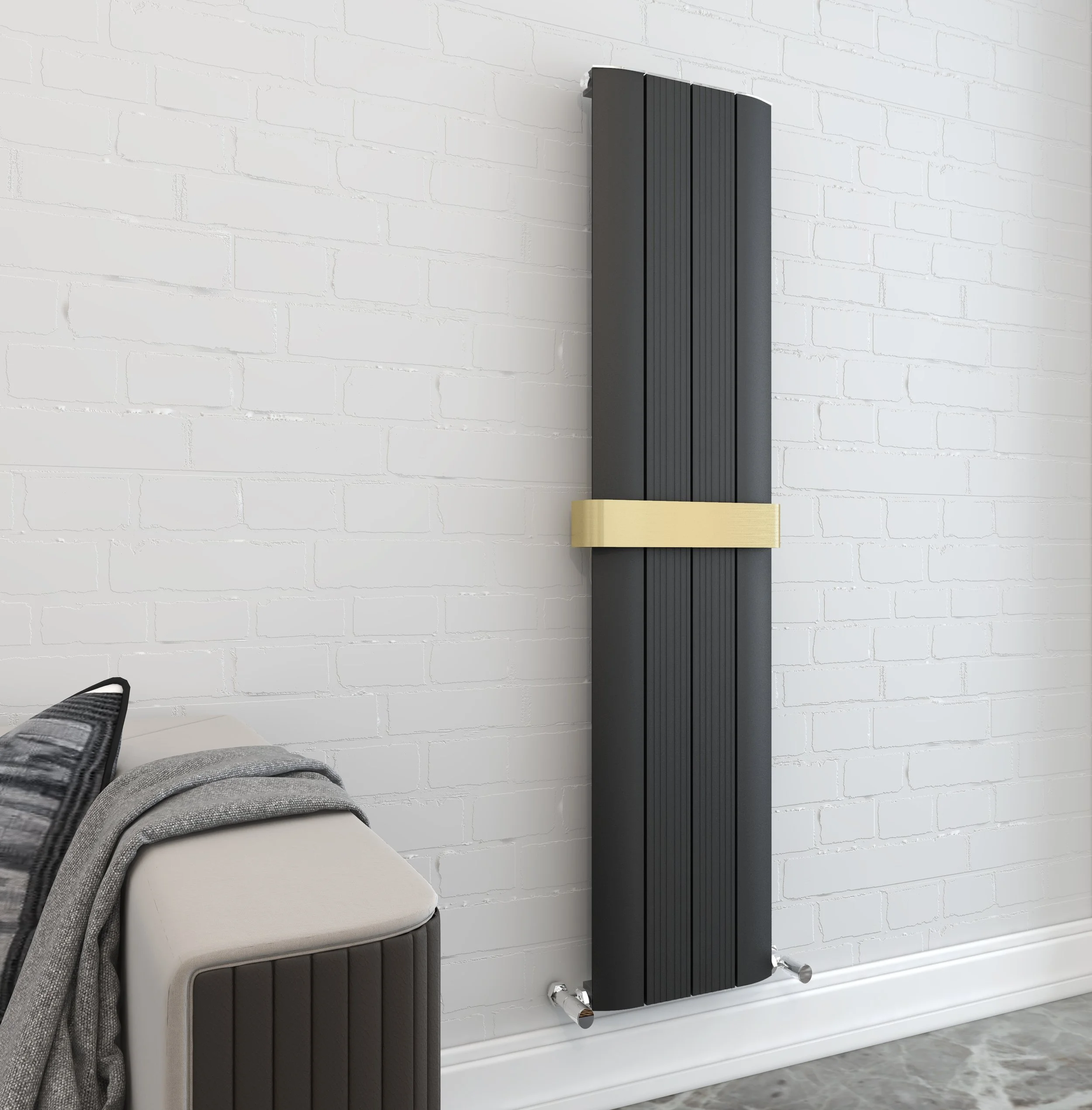 TUPO 1800X375mm BLACK ALUMINIUM RADIATOR 3835BTU @T51