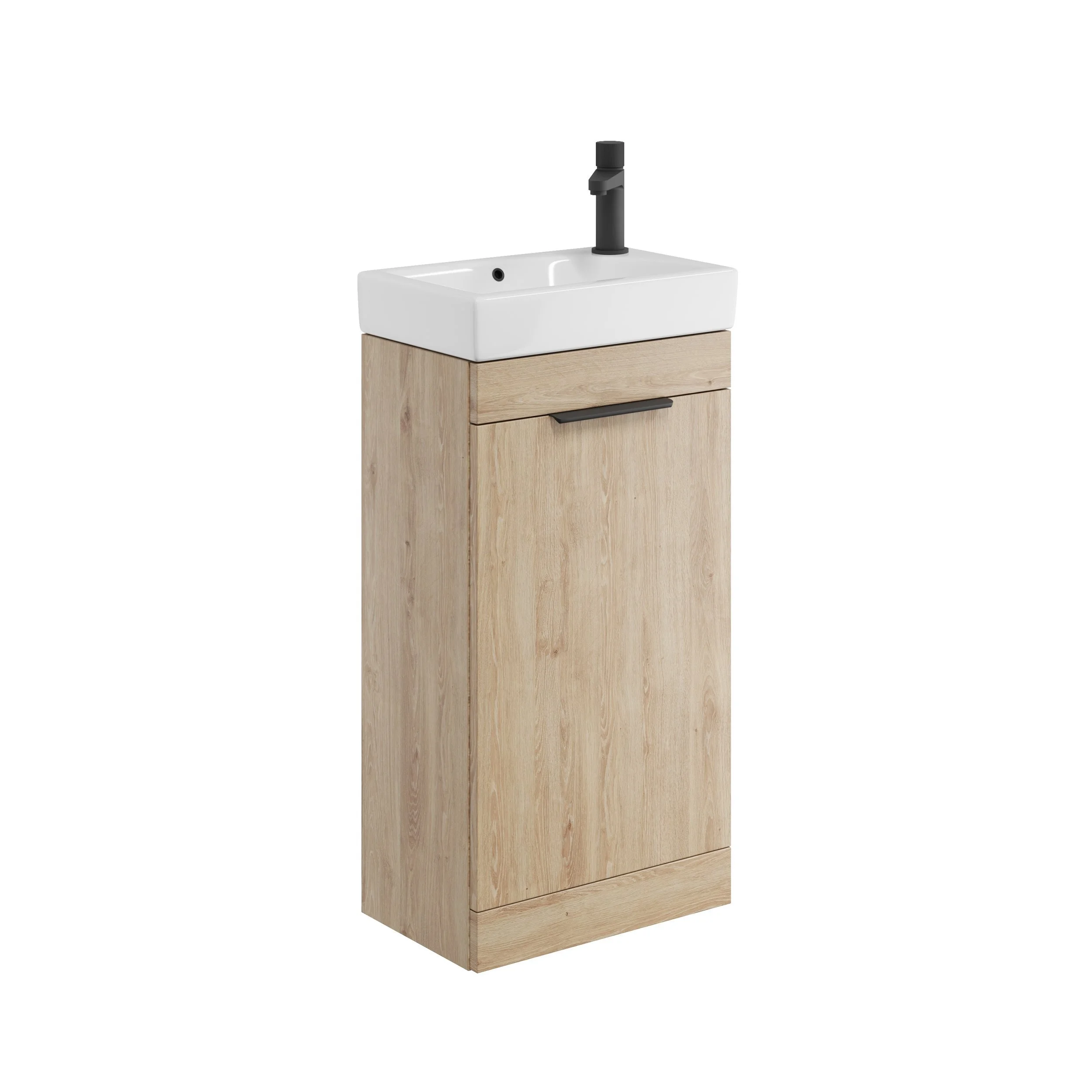 ESMEE 450mm Oak Cloakroom Floorstanding Unit, Basin & Chrome Handle