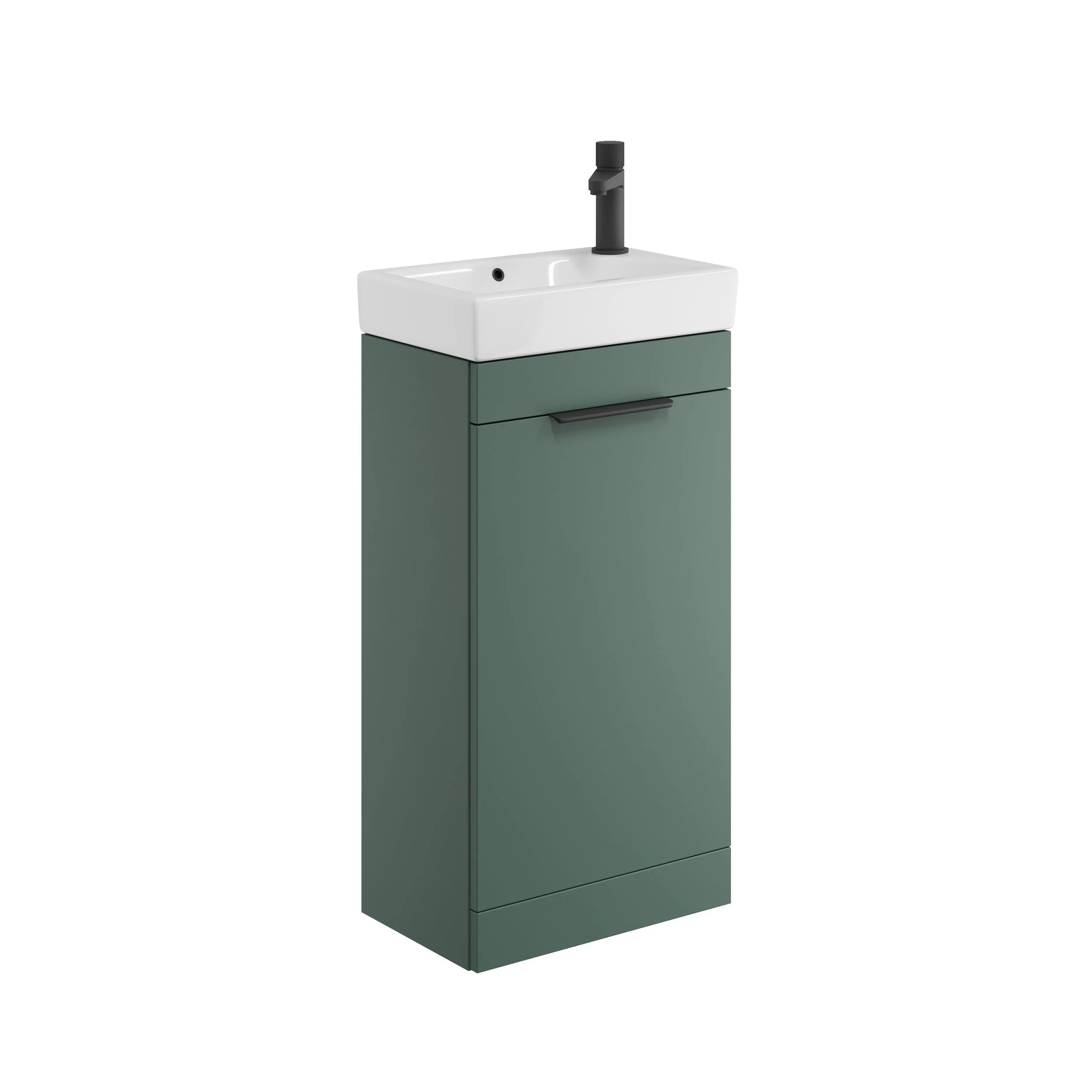 ESMEE 450mm Matt Green Cloakroom Floorstanding Unit, Basin & Brushed Brass Handle