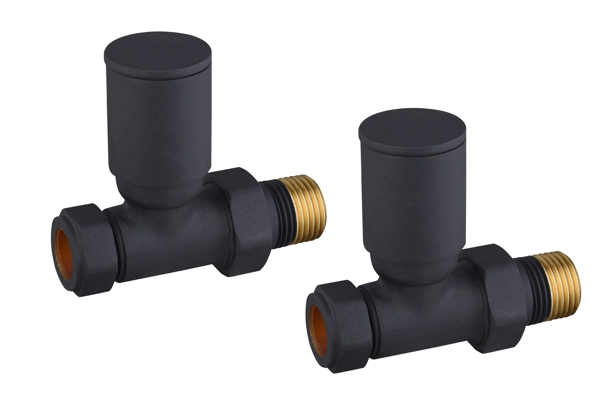 PAIR OF BLACK ROUND ANGLED RAD VALVES MODERN