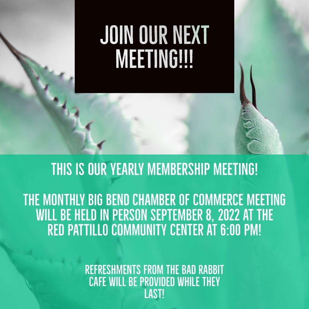 We hope to see you at our meeting next Thursday at 6pm!!
#meetingtime #bigbendchamberofcommerce #becomeamember #supportlocalbusiness #smallbusiness #vivaterlingua