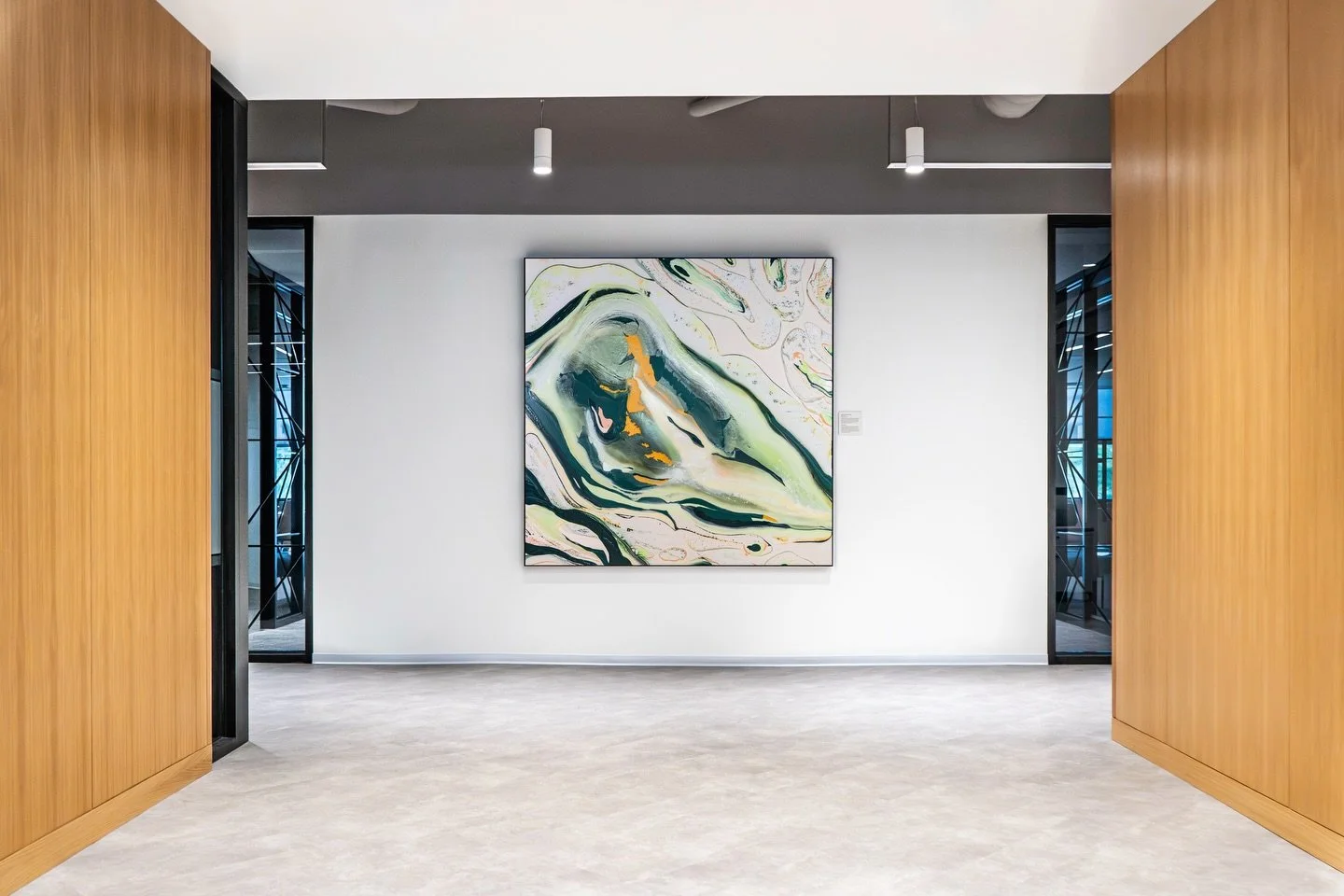 Commission | Vertical Bridge Headquarters in Sundy Village, Delray Beach, FL.  Design Team | Gensler @gensler_design. &ldquo;Fields of Connection&rdquo;, 2025 is a 6x6 ft custom artwork inspired by aerial images of Earth and the unseen connective fre