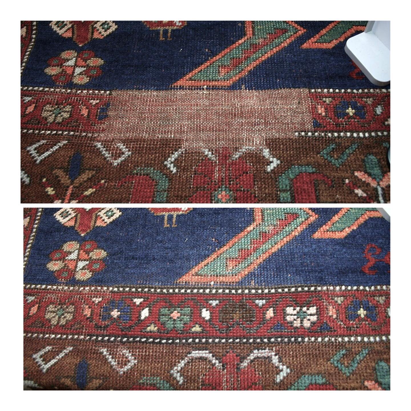 Restoration and cleaning of oriental and Navajo rugs and textiles. Reknotting an old caucasian rug, work by Liz Stevens. #orientalrugrepair #santafe #albuquerque #rugexperts