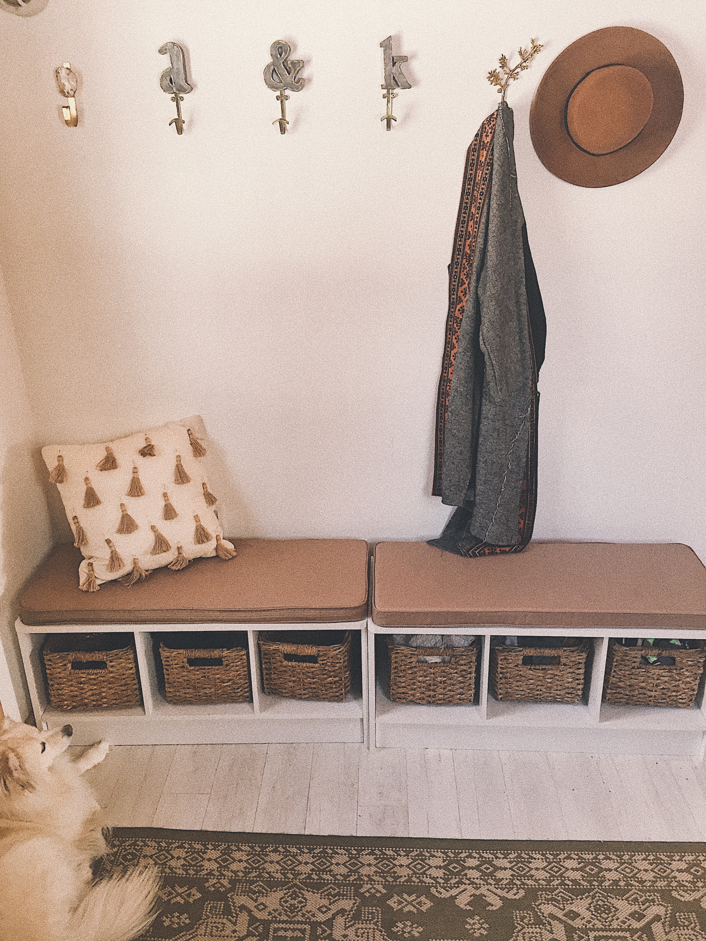 AFTER: STORAGE BENCH + COAT HOOKS