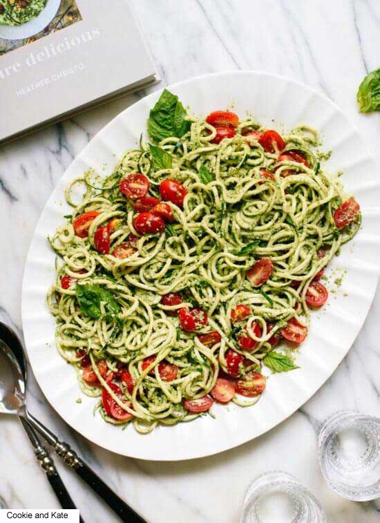 Photo courtesy of cookie and kate- Heather’s zucchini Noodles with basil-pumpkin seed pesto