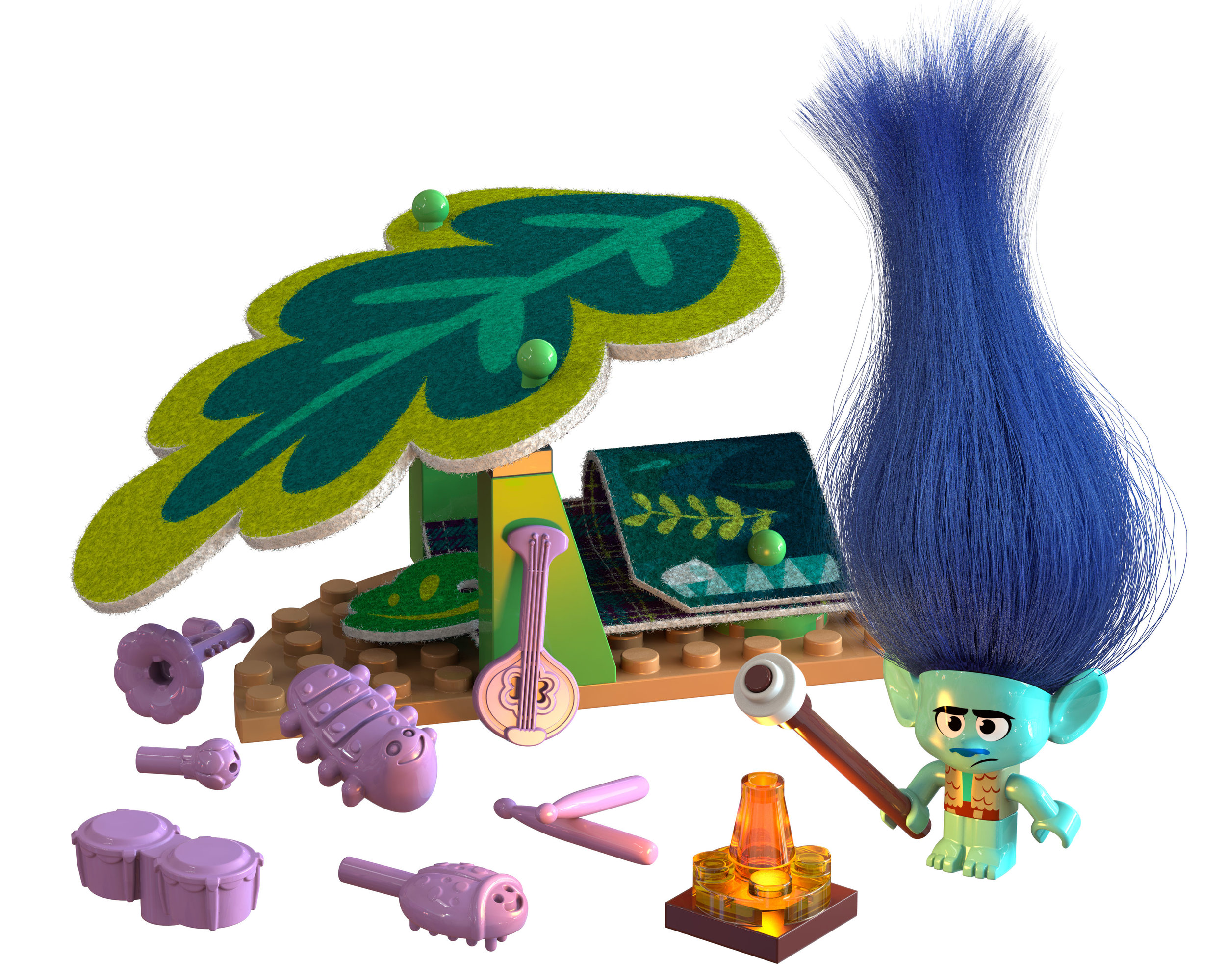 I pitched the idea "Kreo Craft," which combined bricks + soft materials like felt and pom-poms. When the project was green-lit for Trolls, I acted as both designer and manager. My role included devising the concepts for each set, collaborating with builders to refine models and features, designing new parts (some I 3D modeled, and others I outsourced), directing the fabric and character art, directing the packaging photography to show off the characters and play features, leading the project through the approval process with Dreamworks, and following up on every last detail to ensure a quality product.