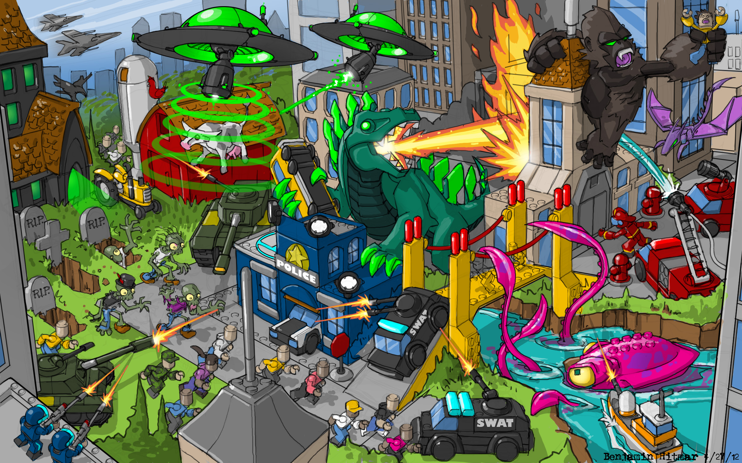 CityVille was an exercise in visual storytelling. I challenged myself and the team to design models with the packaging in mind, to create drama, conflict, and humor on the front of every box.