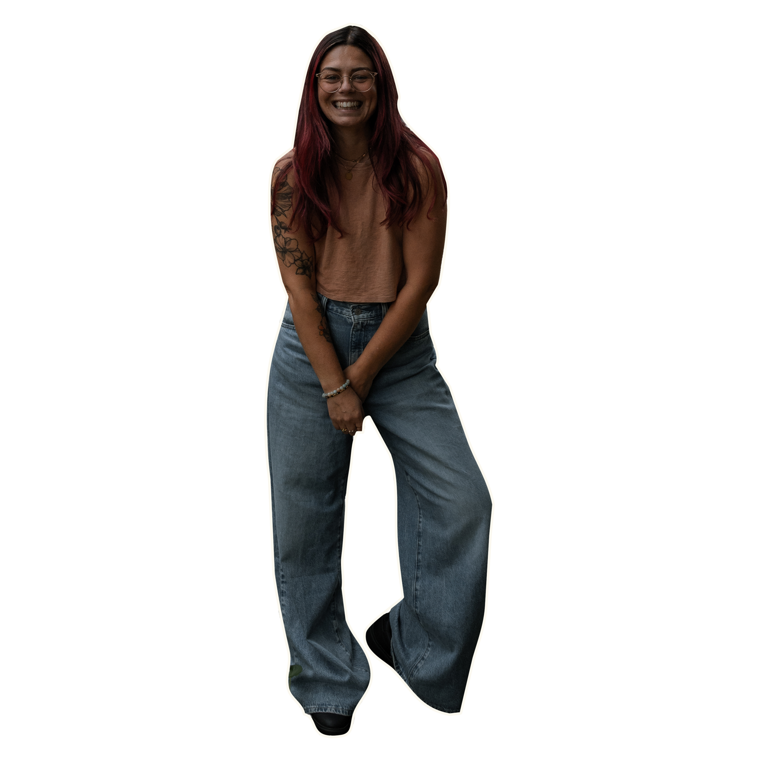 Documentary family and wedding photography in Newmarket: a self portrait of Mia Purdy, laughing.