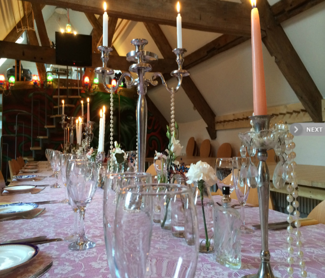 Furniture and china to hire. A Bedouin tent, vintage trestle tables & seating , candlesticks, able cloths, lace chair backs & table runners