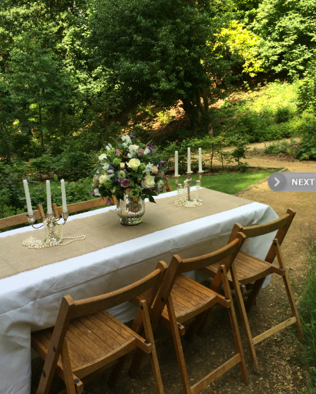 Furniture and china to hire. A Bedouin tent, vintage trestle tables & seating , candlesticks, able cloths, lace chair backs & table runners