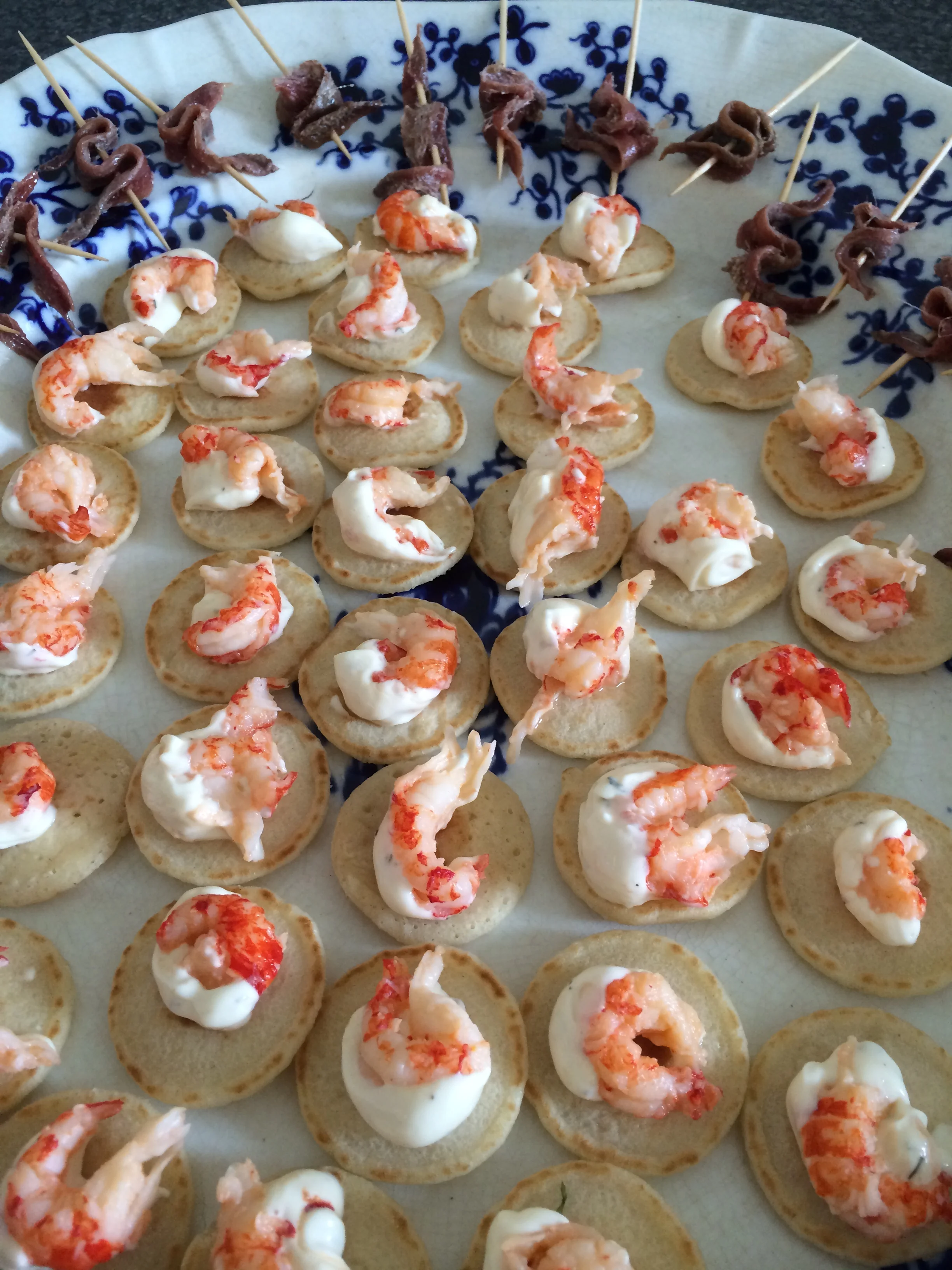 crayfish tails and cream cheese on vintage china