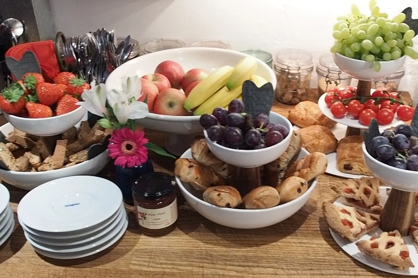 Artisan Breakfast baskets – to include fresh juices, various milks, pastries, local butter, conserves, breads for toast & Italian Biscotti