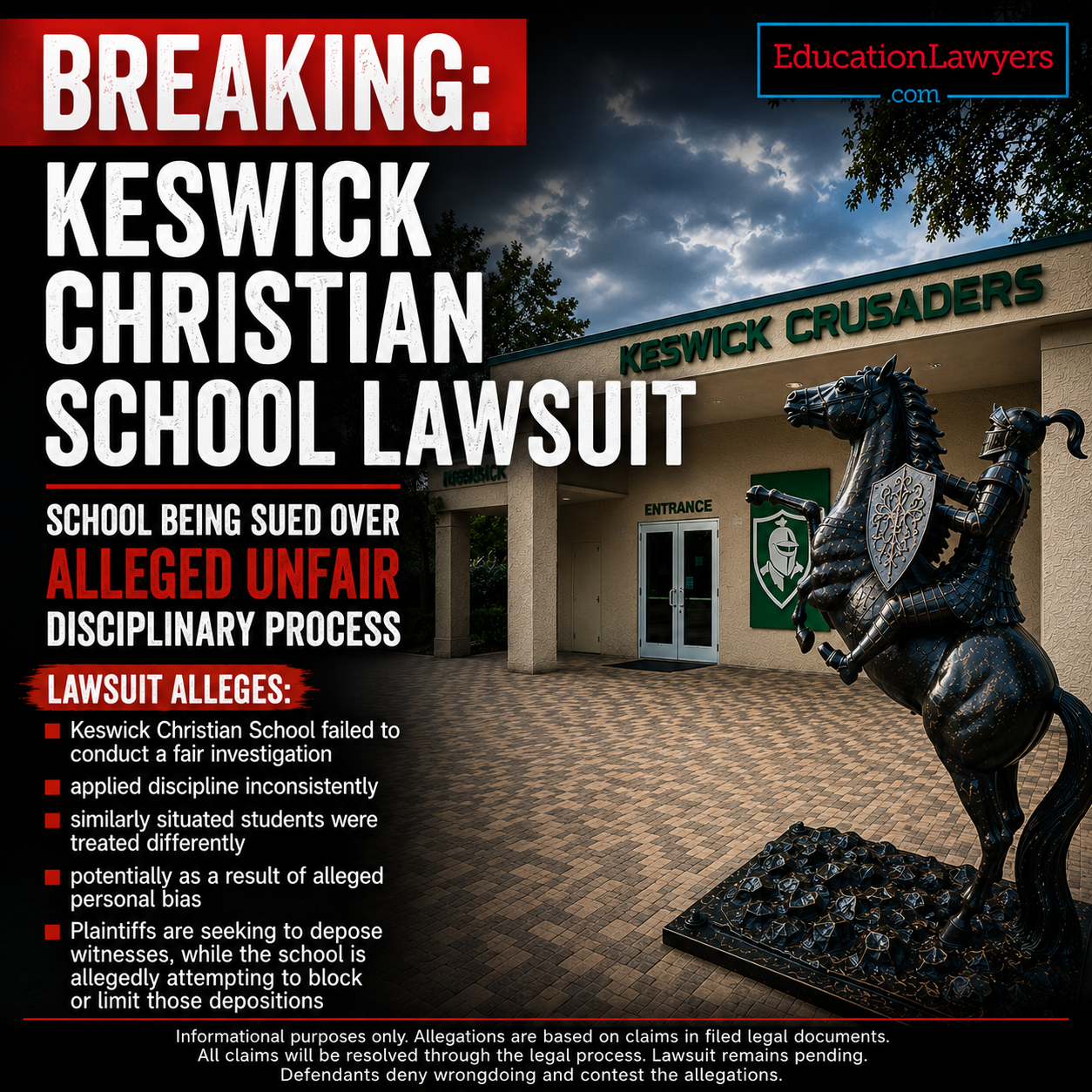 Keswick Christian School Sued Over Alleged Unfair Disciplinary Process