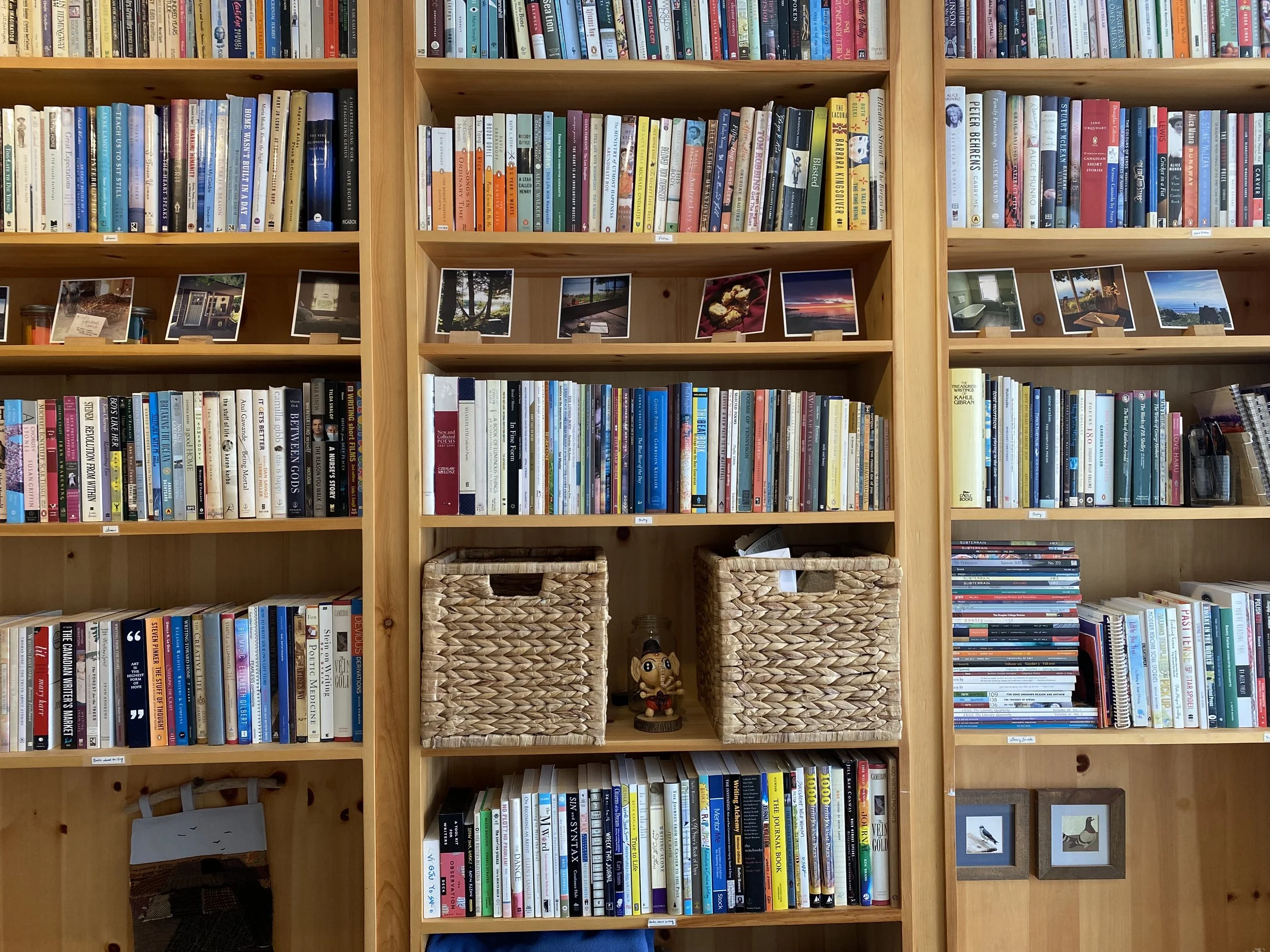 A bookcase filled with things.