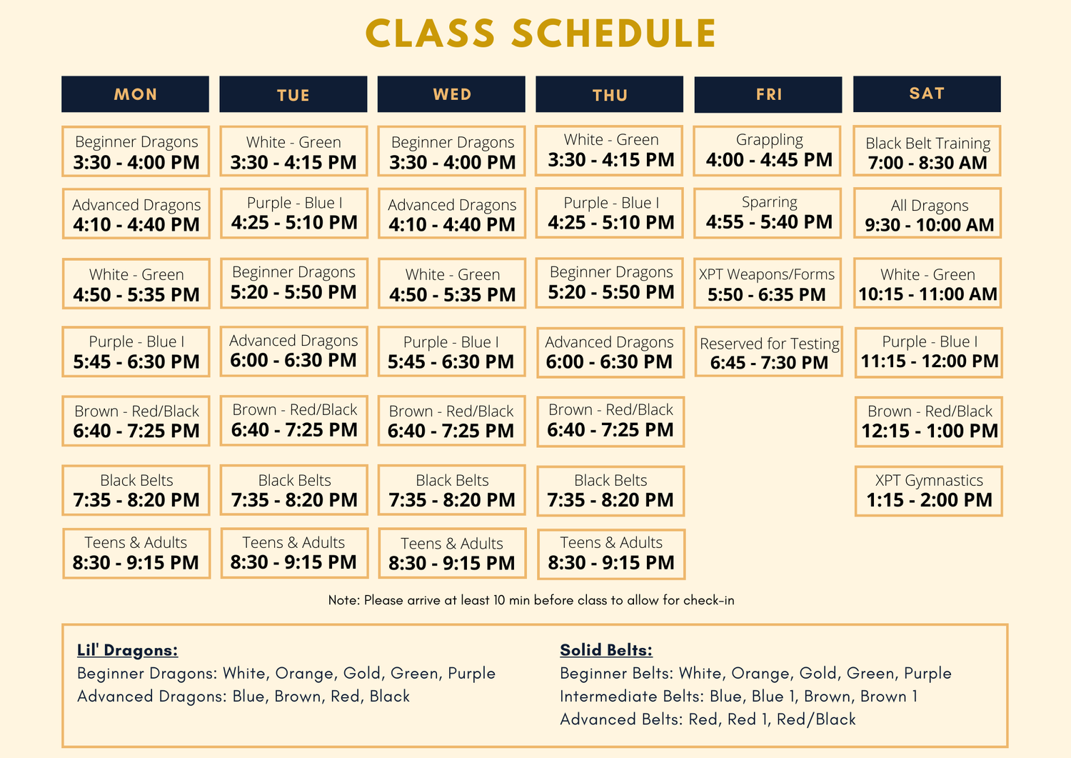 Class Schedule — WEST COAST BERRYESSA Martial Arts