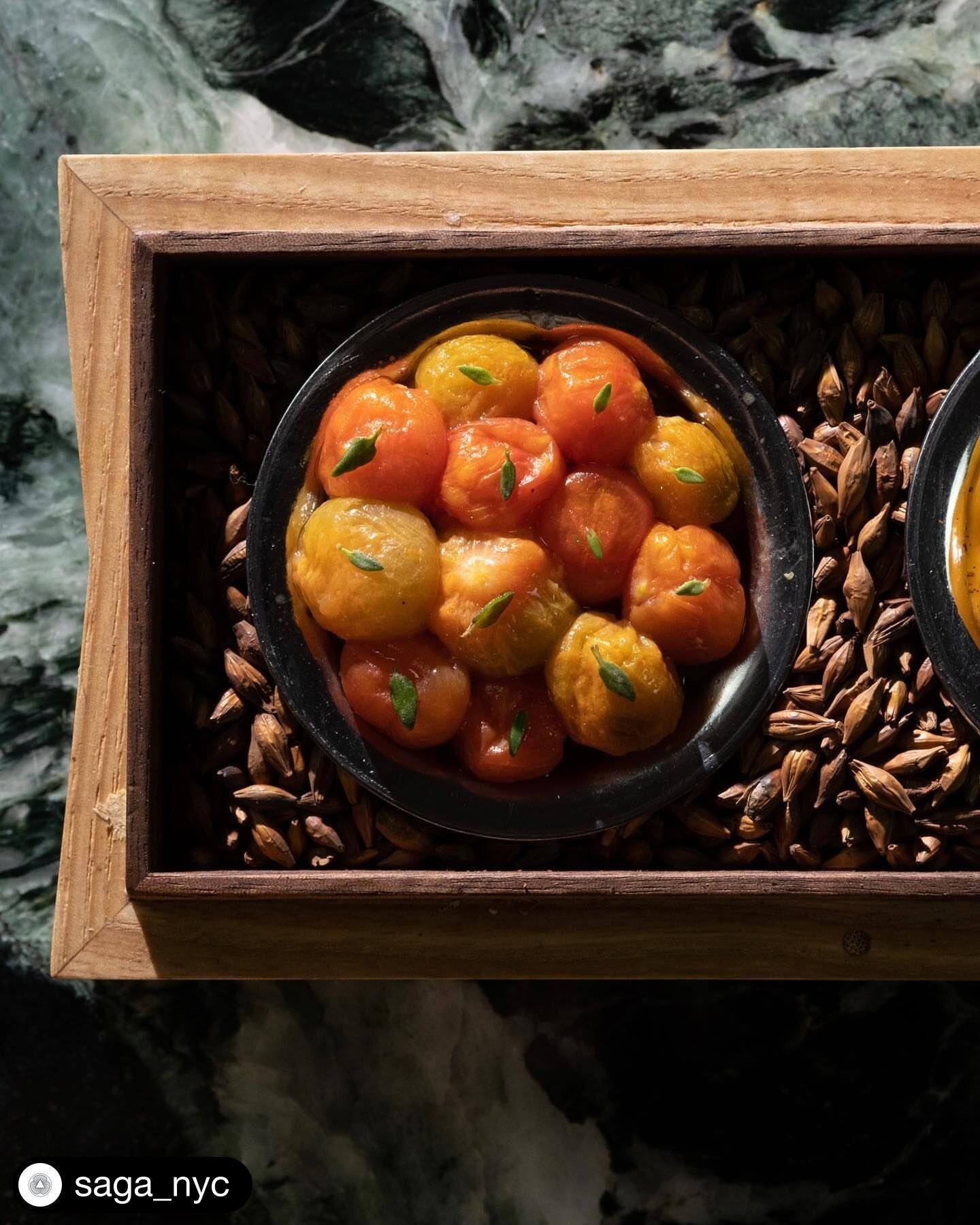 #Repost @saga_nyc
・・・
Marinated Sungolds. 
Served alongside the King Crab, hidden beneath the puffed bread in our bespoke bread box.
.
.
.
.
.
.
#SAGAnyc #restaurant #finedining #nyc #rooftopnyc #rooftoprestaurantnyc #nycrestaurant #finediningfood #m