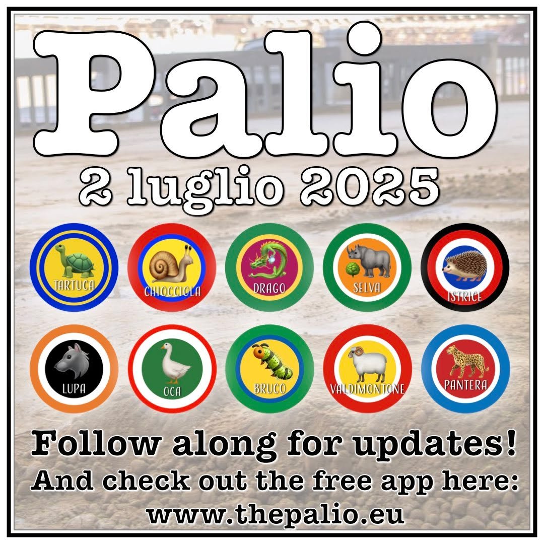 PALIO 2025! The time has finally come for the Palio di Provenzano, dedicated to the Madonna of Provenzano. The “tufo” (not volcanic tuff, but the local sandy “arenaria”) is in the Piazza del Campo, and the horses were here on