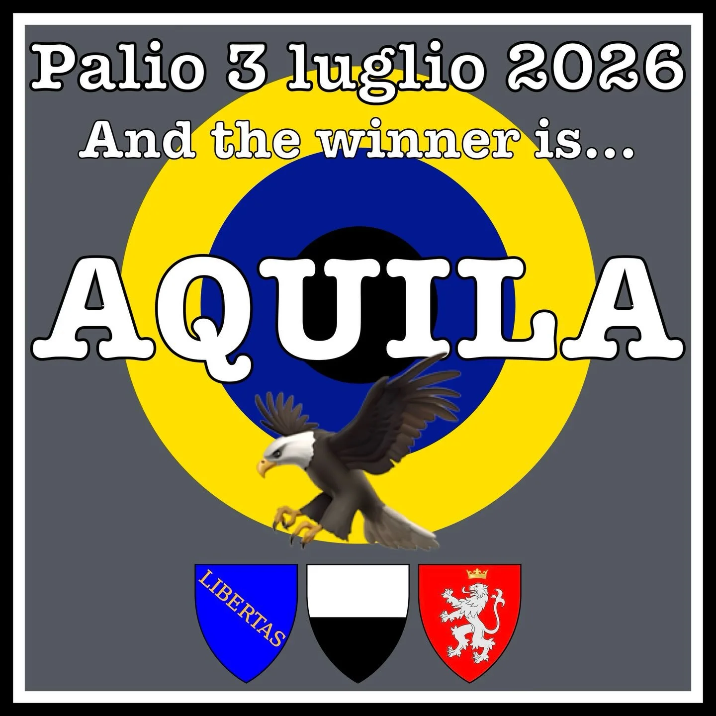 AQUILAAAAA!! They hadn&rsquo;t won since 1992 and thus were the nonna, the closest to death, but now they have been reborn! Evviva! 💛💙🖤
Victory 25 (30) for Aquila, the 2nd for the stunning horse Diodoro, and the 12th for the jockey, Tittia (on tra