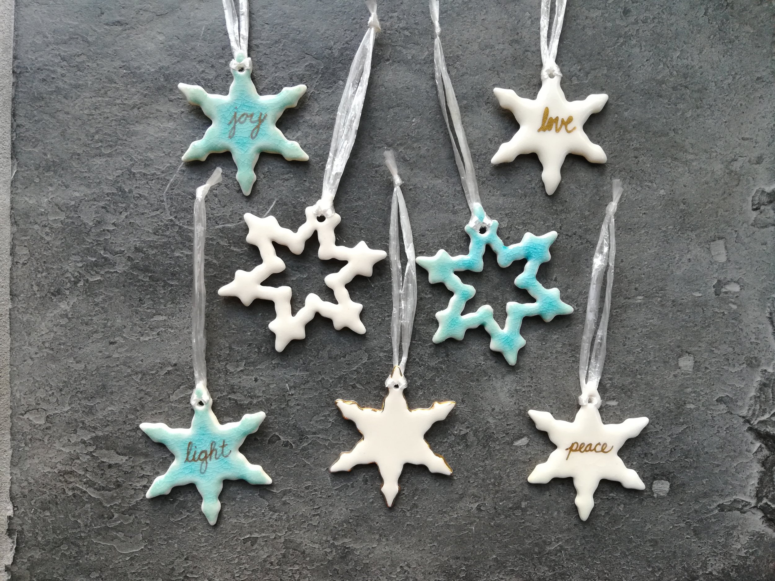 Heidi Kunkel porcelain snowflake ornament Seattle handmade pottery Heidi's Pottery