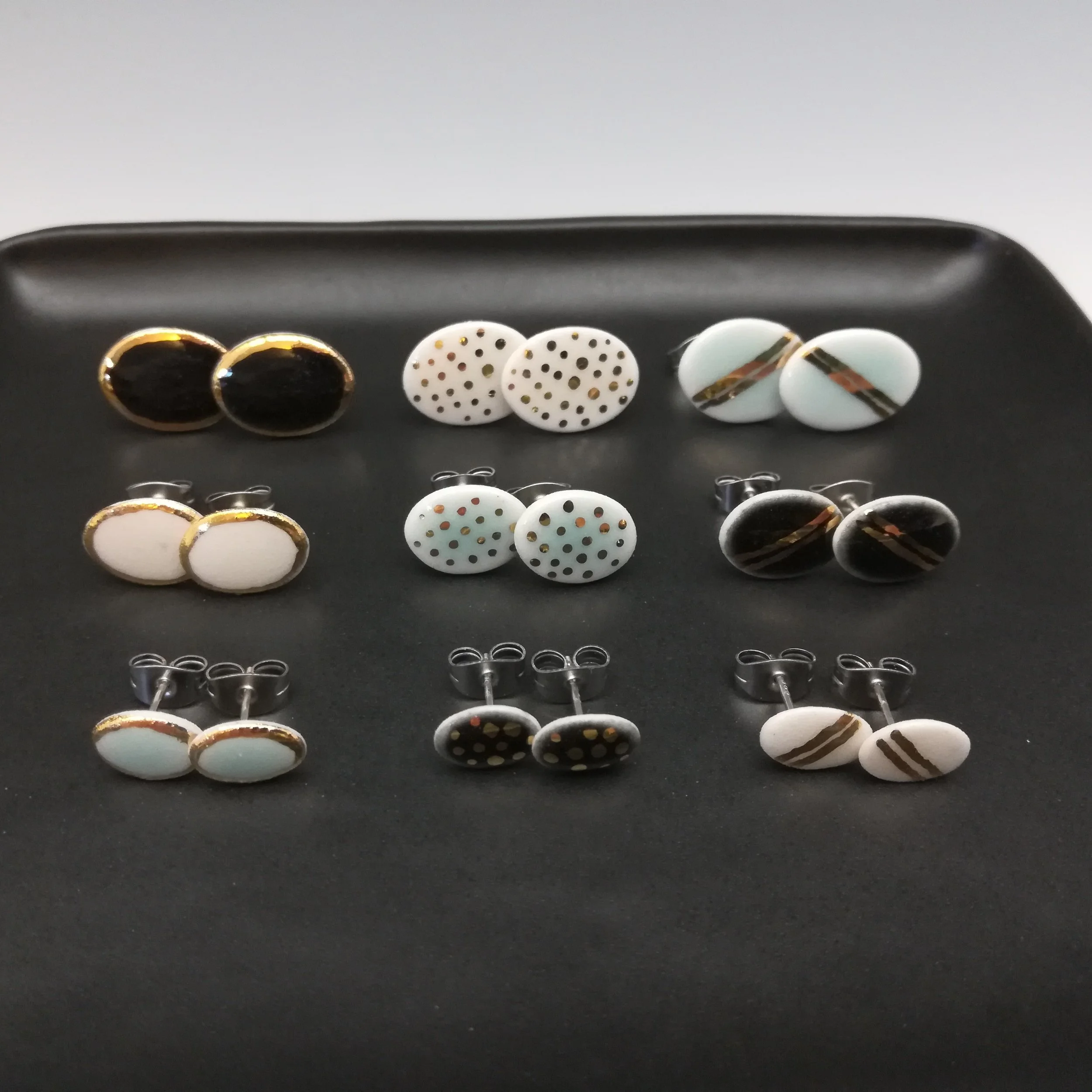 Heidi Kunkel porcelain stud earrings sterling posts Seattle handmade pottery Heidi's Pottery