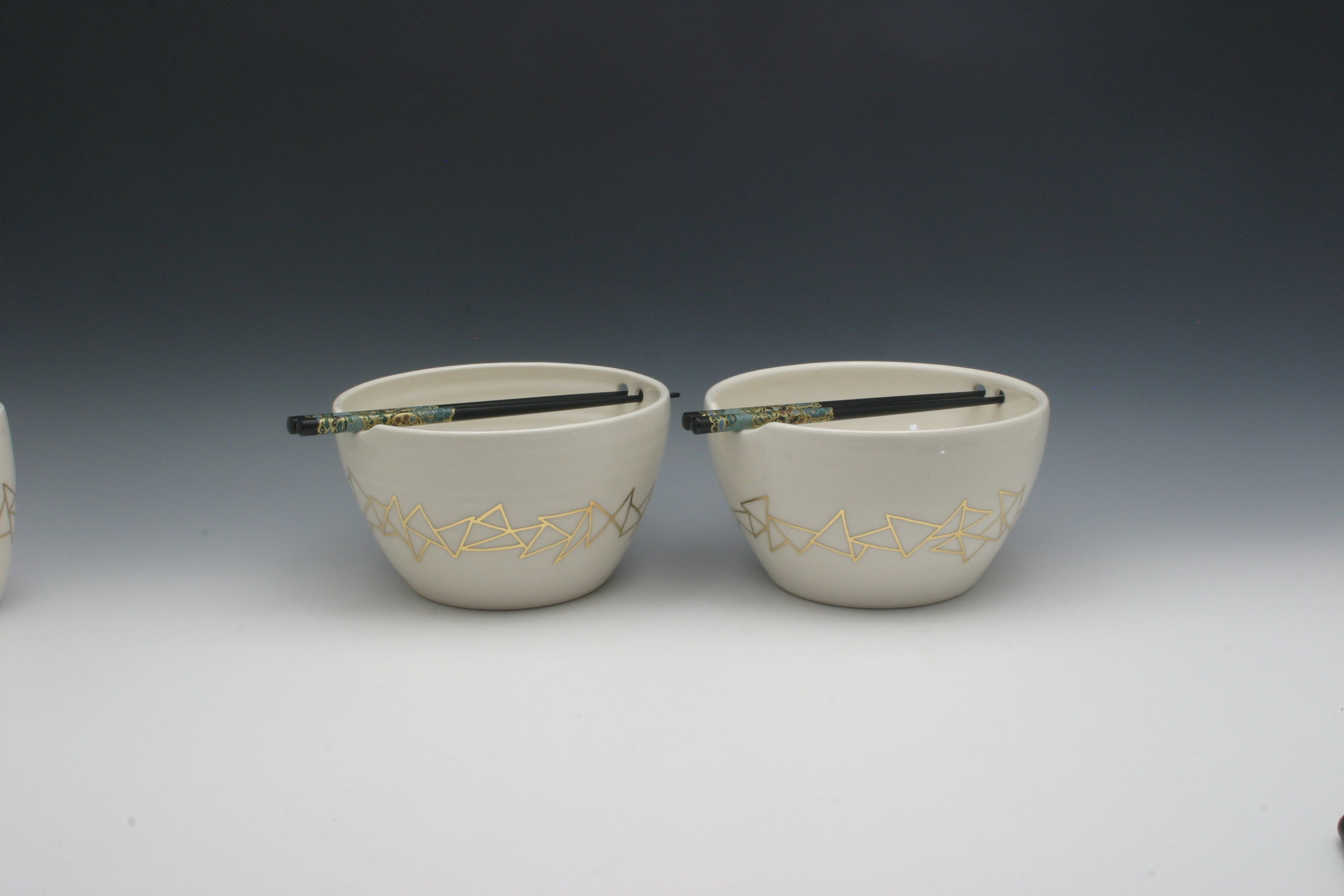 Gilded Chopstick Bowls - Triangles