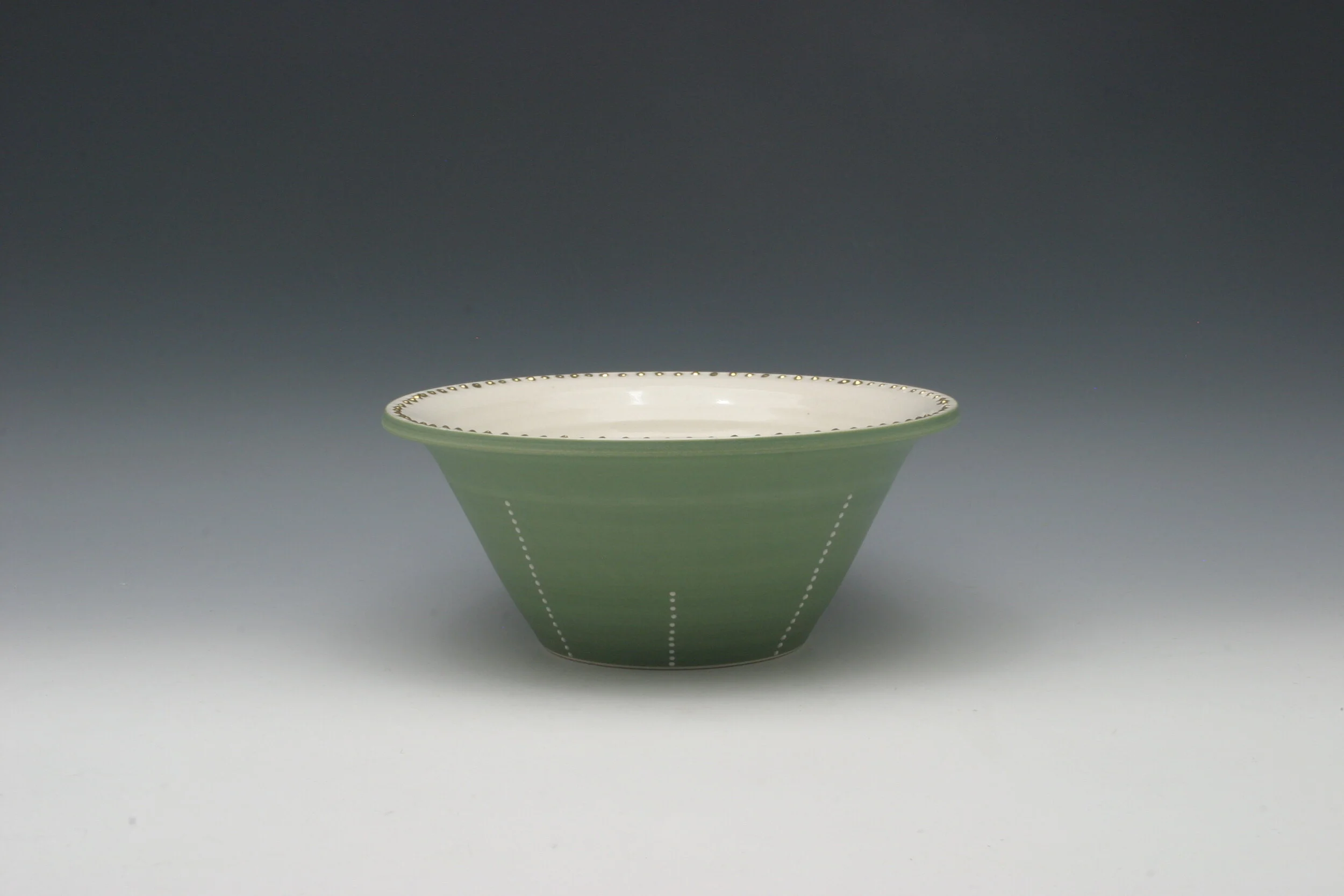 Green and White Bowl with Gold Dots