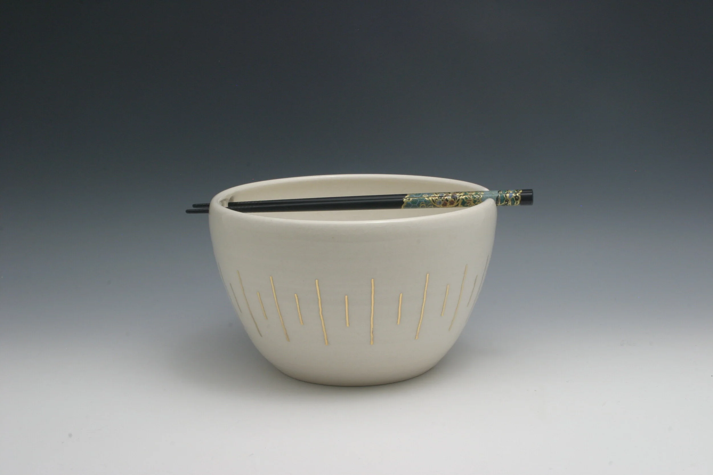 Gilded Chopstick Bowls - Vertical LInes