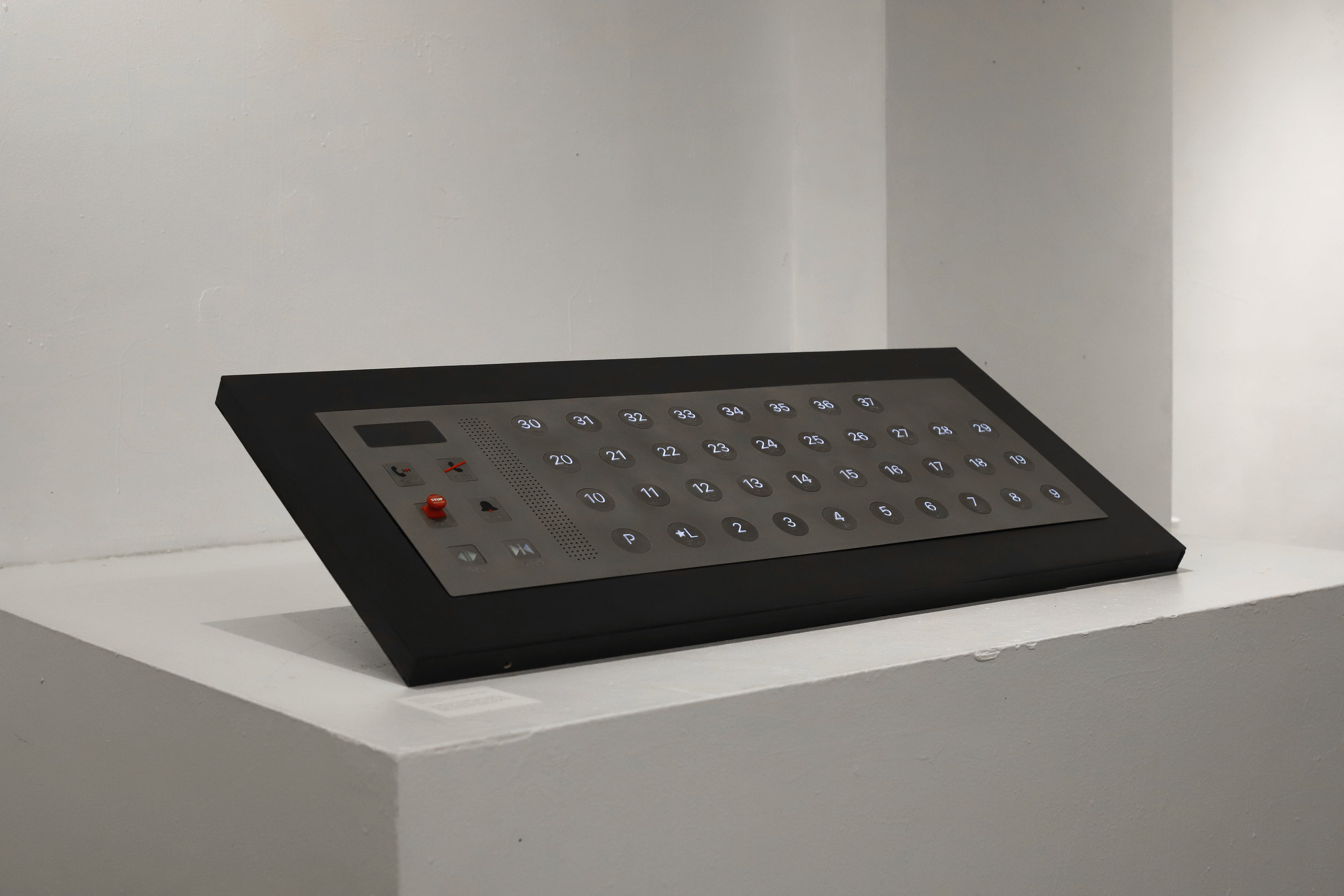 Abacus, 2018, Steel plate, acrylic embeded, with wood lighting base, 18 in x 36 in