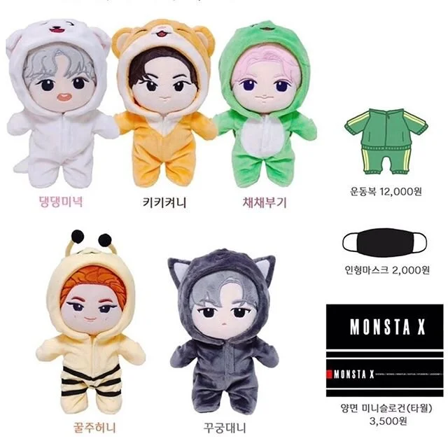 [ Fan-made item from Twitter shownu_wono ] ⭐️Doll: $28usd each ⭐️Accessories: Training Suit, Black Mask, Mini Slogan

Deadline: May 17th (KST) - Please email us to order and for any questions

Mykshopper at gmail dot com