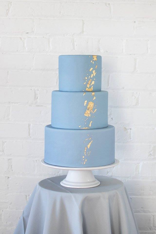 Blue and metallic wedding cake