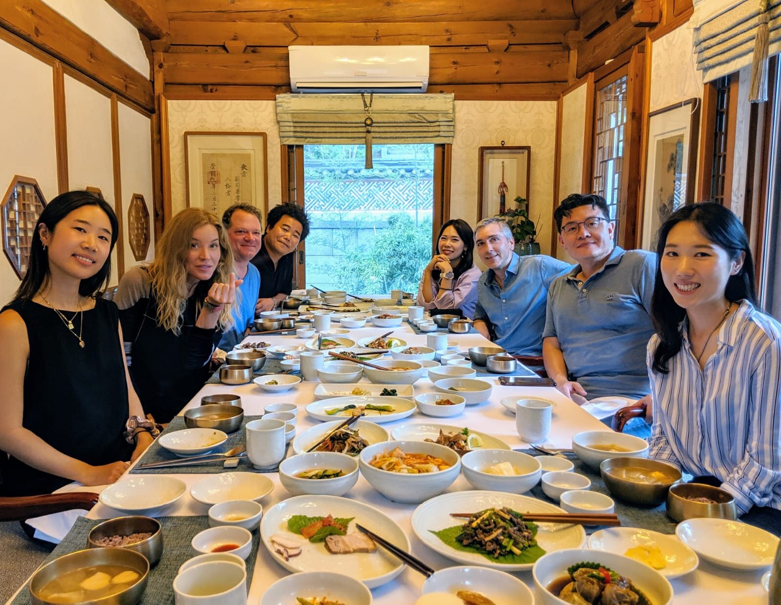 Traditional Korean Lunch at Philkyungjae with Director Woo-seok Yang(2nd from r). (l to r) Soo-hee Lee, Kristen Dalton, Colby French, Producer, Hee-yun "Jenny" Jung, Scott, Dir. Yang, Hye-lin 