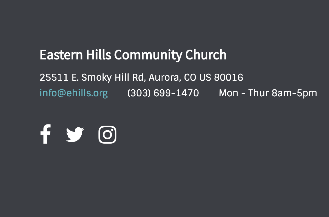 Eastern Hill Community Church - TIME TBD