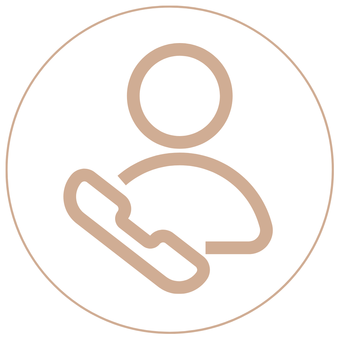 Icon of a person with a telephone receiver, indicating a contact or customer service.