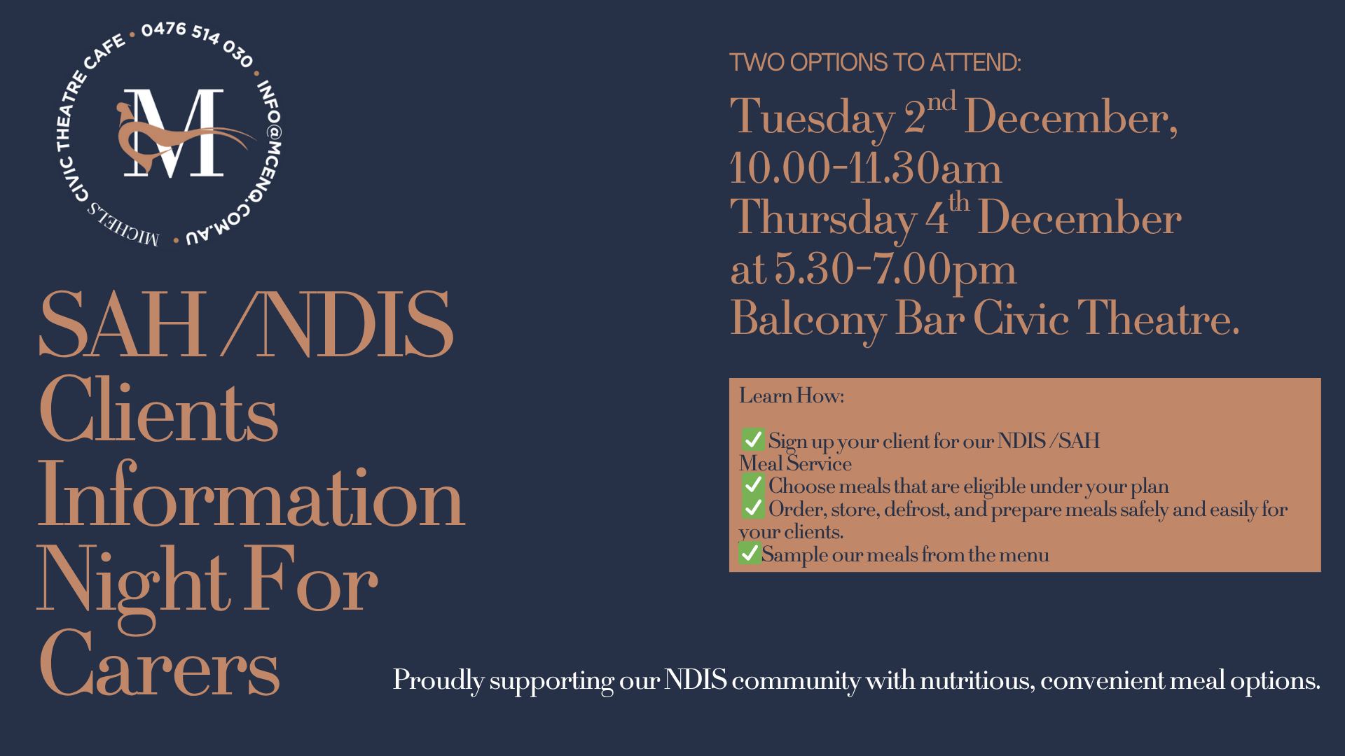 MICHELS MEALS NDIS/SAH CLIENTS INFORMATION NIGHT