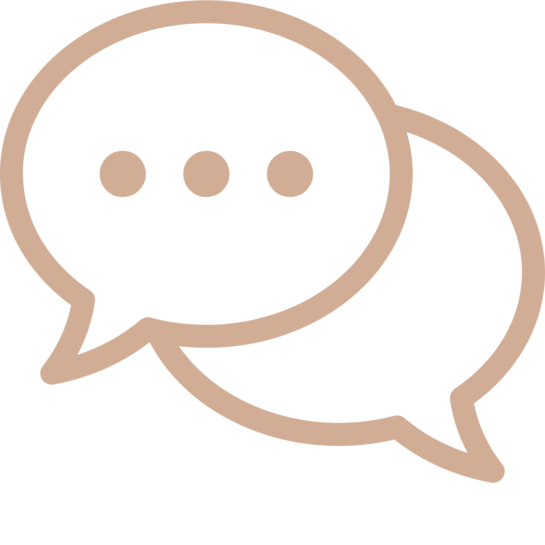 Two overlapping conversation bubbles, one with three dots indicating typing or speech.