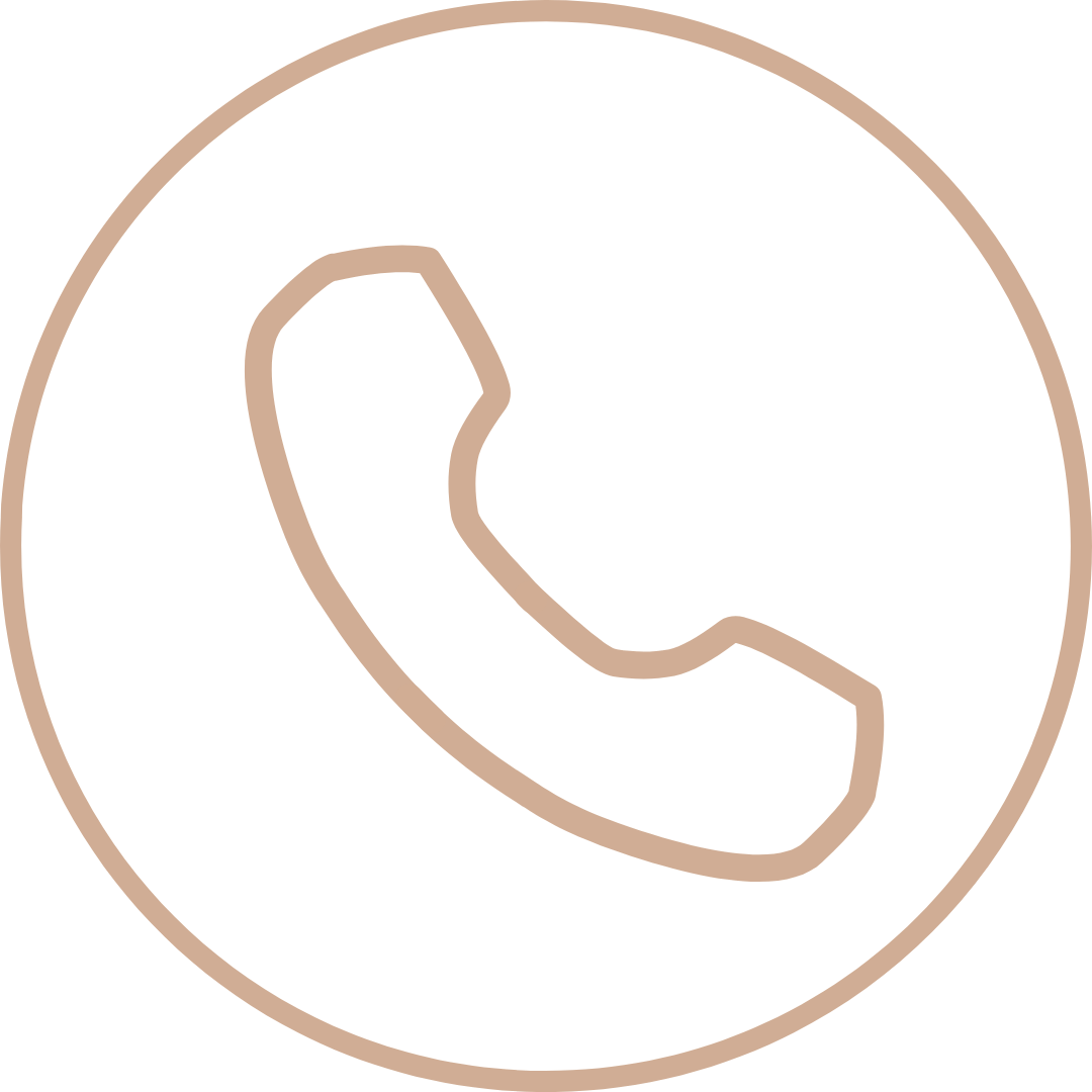 Icon of a telephone receiver within a circle.