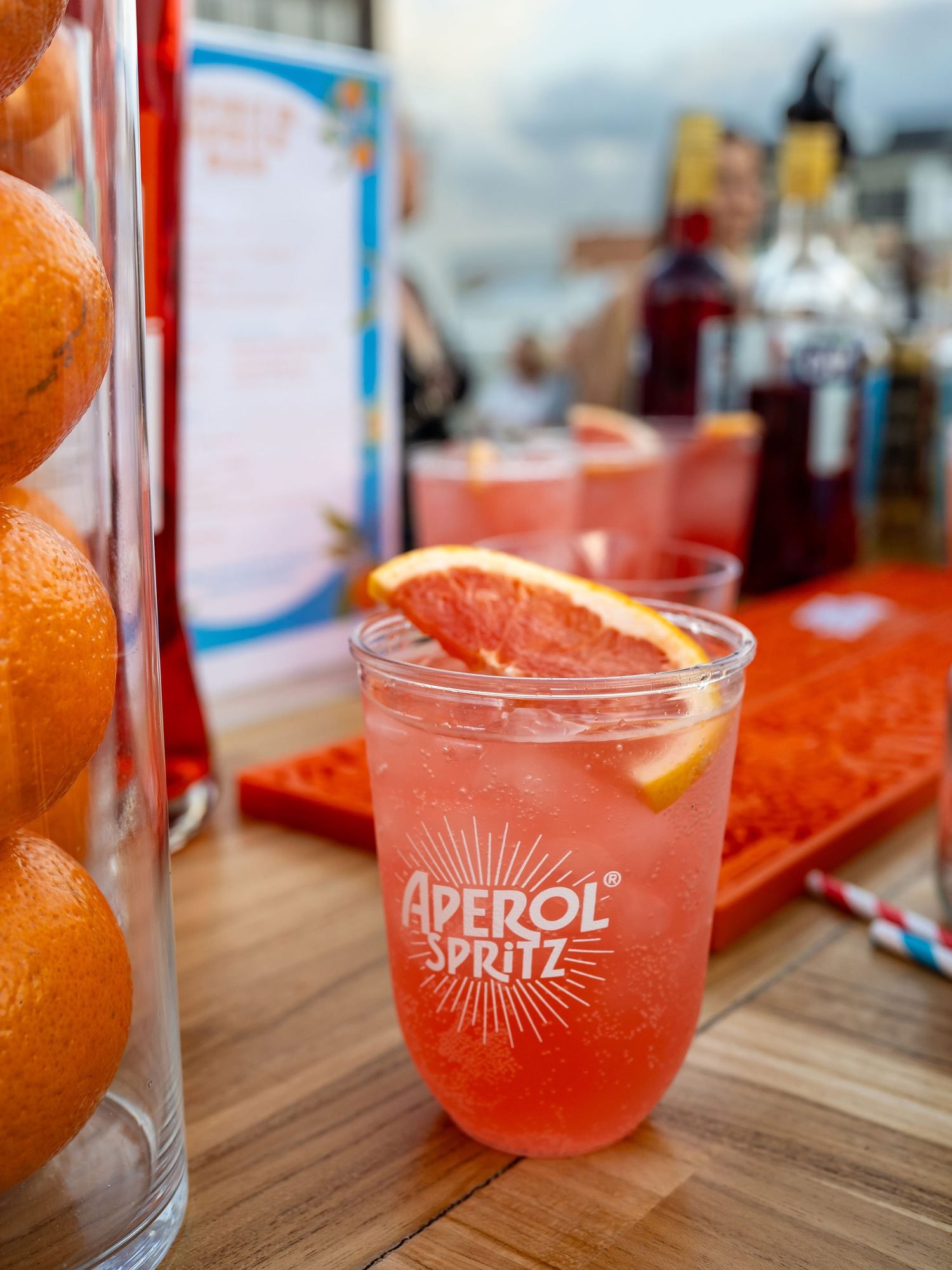 Aperol Spritz with a grapefruit slice on the Michels rooftop bar at Mediterranean Nights, Townsville