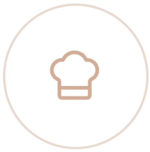 Icon of a chef's hat inside a circle with a yellow rectangular background.