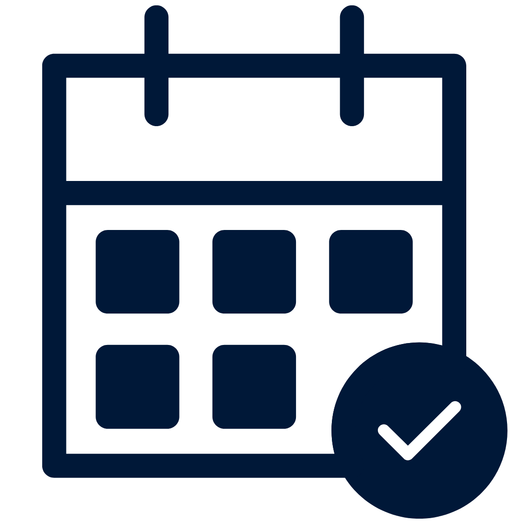 Icon of a calendar with a checkmark.