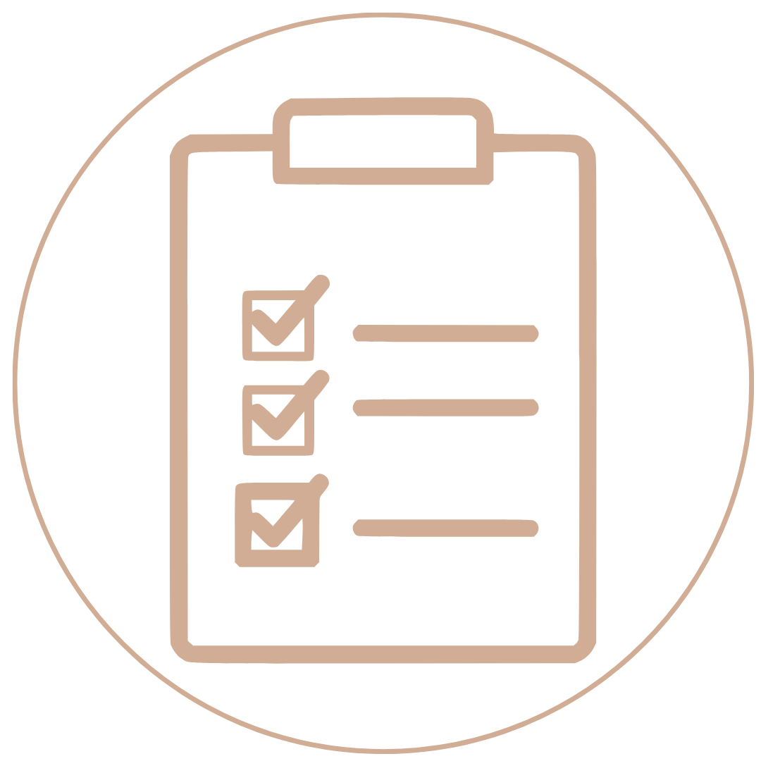Outline of a clipboard with a checklist, showing three checked boxes and three lines of text.