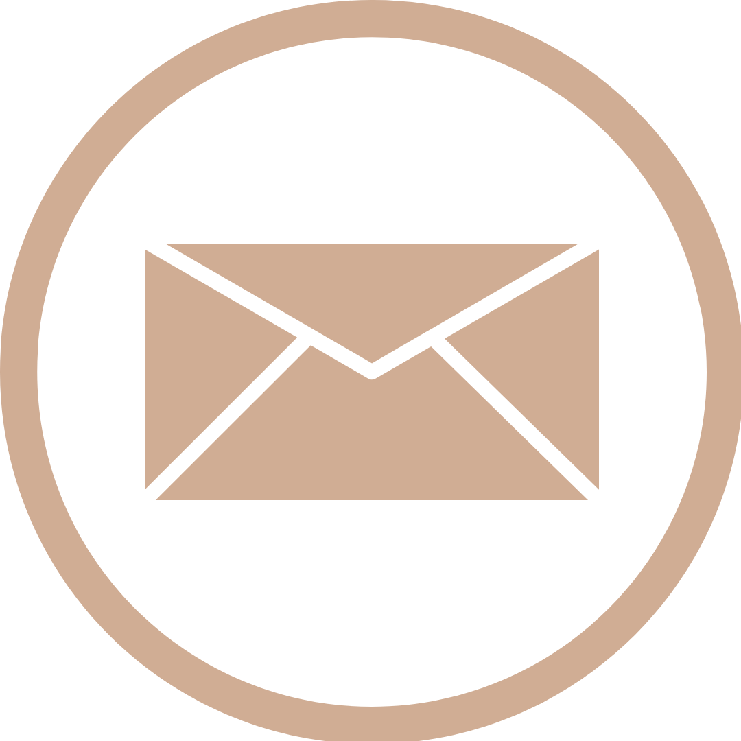 Envelope icon with a beige outline and a beige envelope inside a black circle