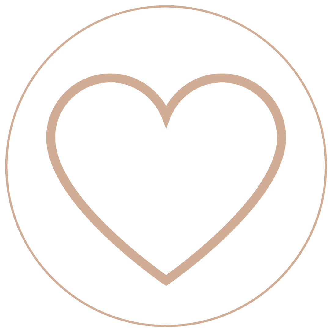 Stylized heart outline within a circle on a white background.