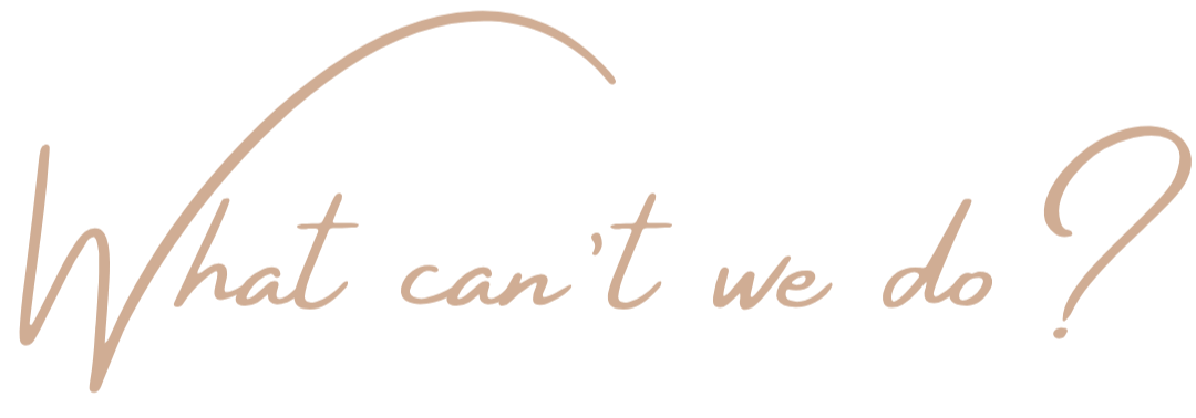 Image with stylized text that says 'What can't we do?' in beige cursive font on a black background.
