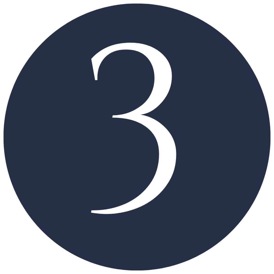 Number three displayed on a dark blue circular background.